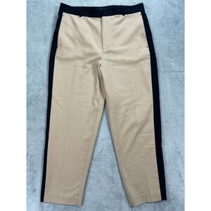 Club Monaco Dress Pants Women 12 Tan Tuxedo Stripe Wool Blend Trousers Slim Fit